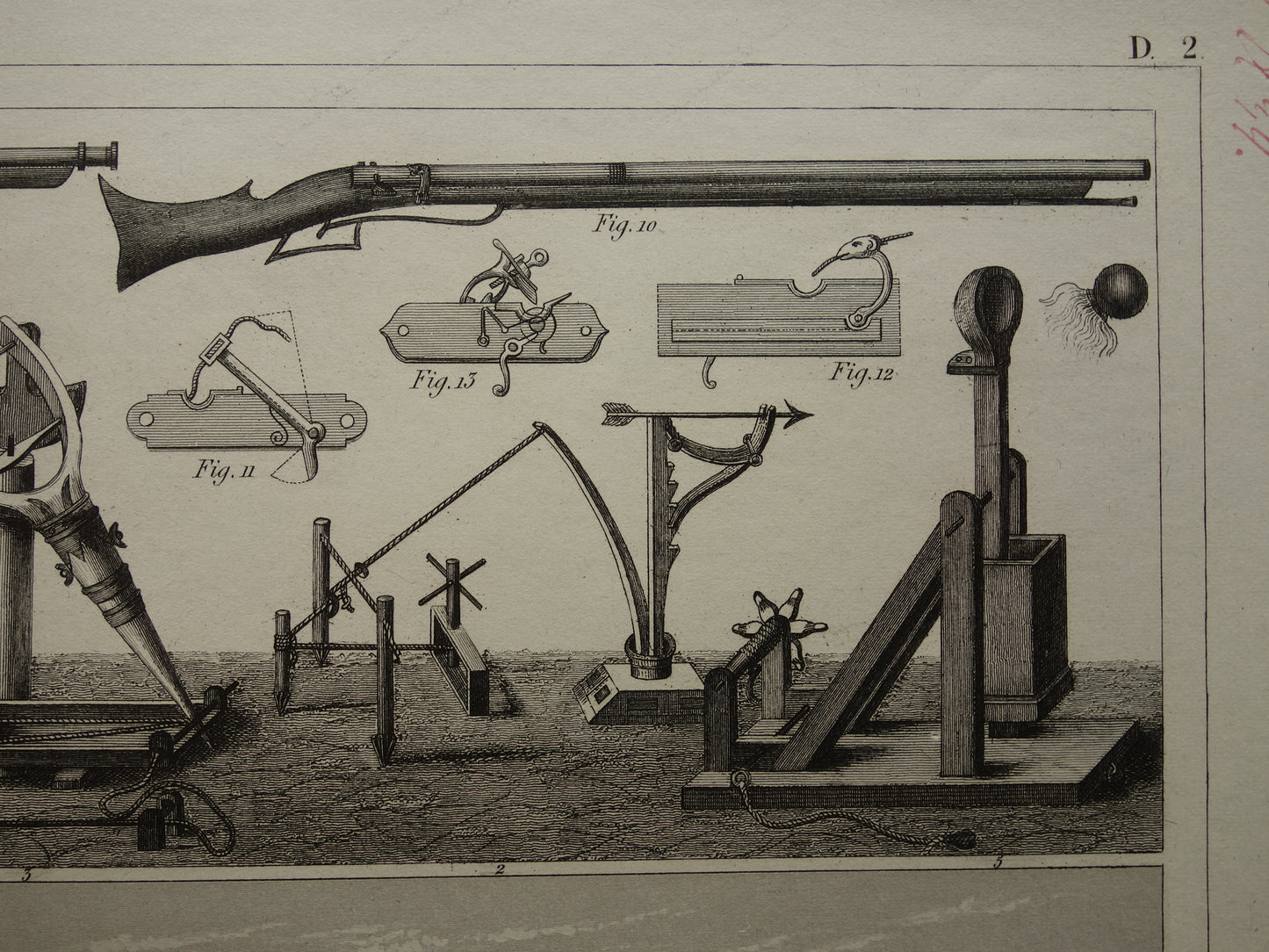 Wapens uit de Middeleeuwen oude prent over historische wapens - originele antieke militaire illustratie Stormtoren Wandeltoren - leger print