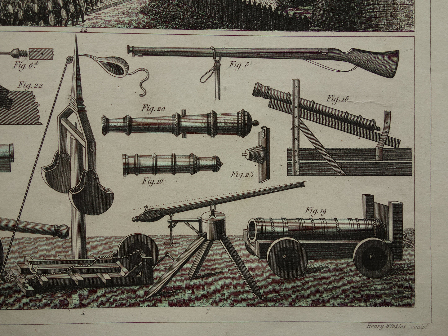 Weapons from the Middle Ages old print about historical weapons - original antique military illustration Storm tower Walking tower - army print