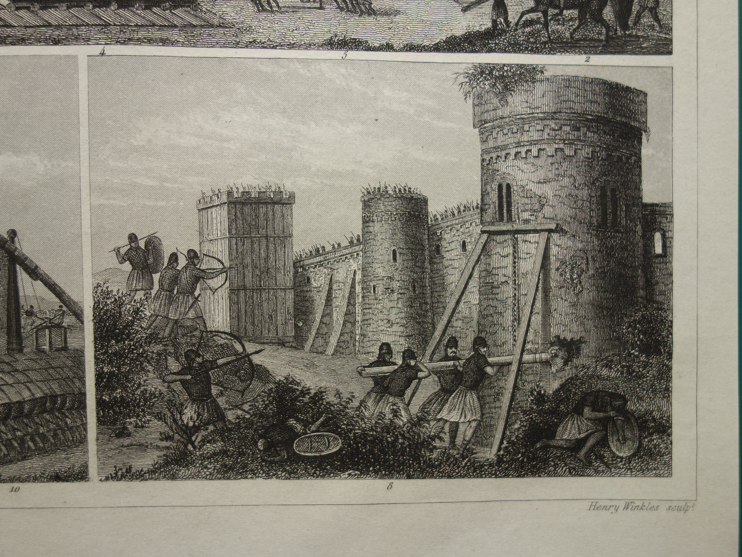 170+ jaar oude prent over belegeringstorens - originele antieke militaire illustratie Stormtoren Wandeltoren - leger print