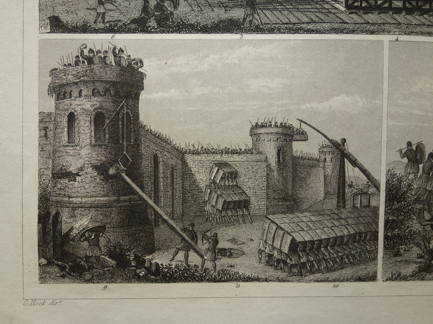 170+ jaar oude prent over belegeringstorens - originele antieke militaire illustratie Stormtoren Wandeltoren - leger print
