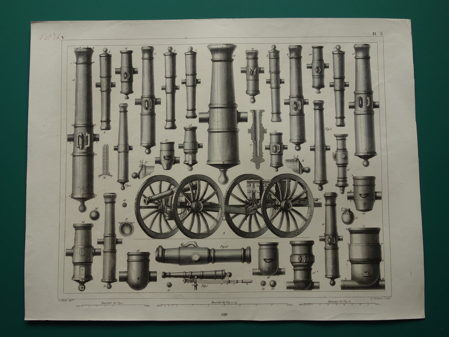 ARTILLERIE 170+ jaar oude prent over kanonnen howitsers - originele antieke militaire illustratie - leger print