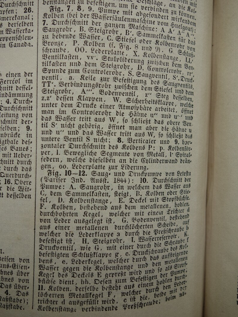 Oude technologie print van pomp- en waterpompen Originele antieke illustratie uit 1851 Pompen Machines Machine vintage wetenschap prent