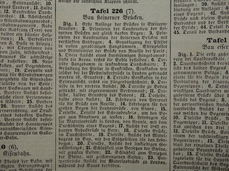 Alter Technologiedruck über den Bau von Brücken, antiker Architekturdruck, Brückentechnik, Brückenbau, Vintage-Drucke