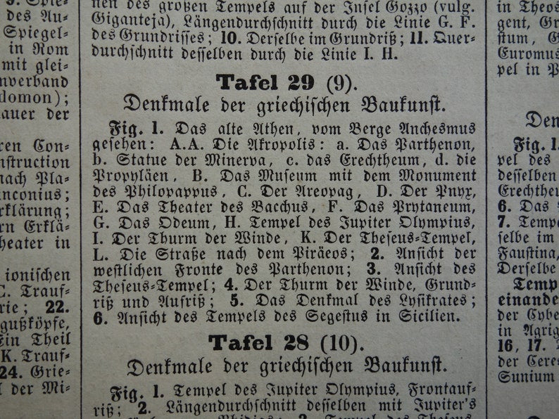 Griekse Tempels oude prent 1849 antieke illustratie architectuur Griekenland uit de oudheid vintage prints Akropolis van Athene