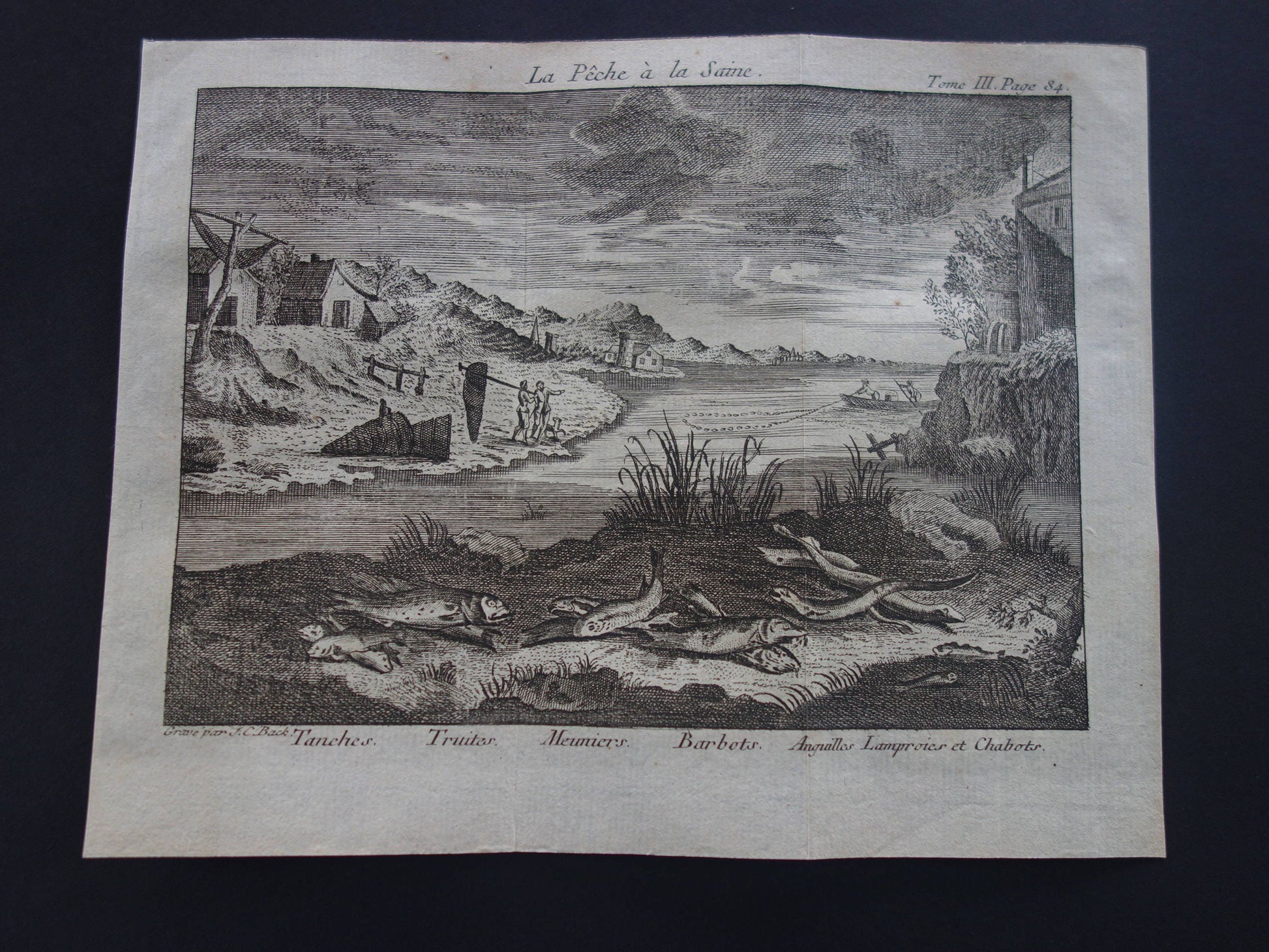 VISSEN & VISSERIJ Set van 2 originele antieke gravures 1771 Prenten Visser Vissoorten Oude Prints