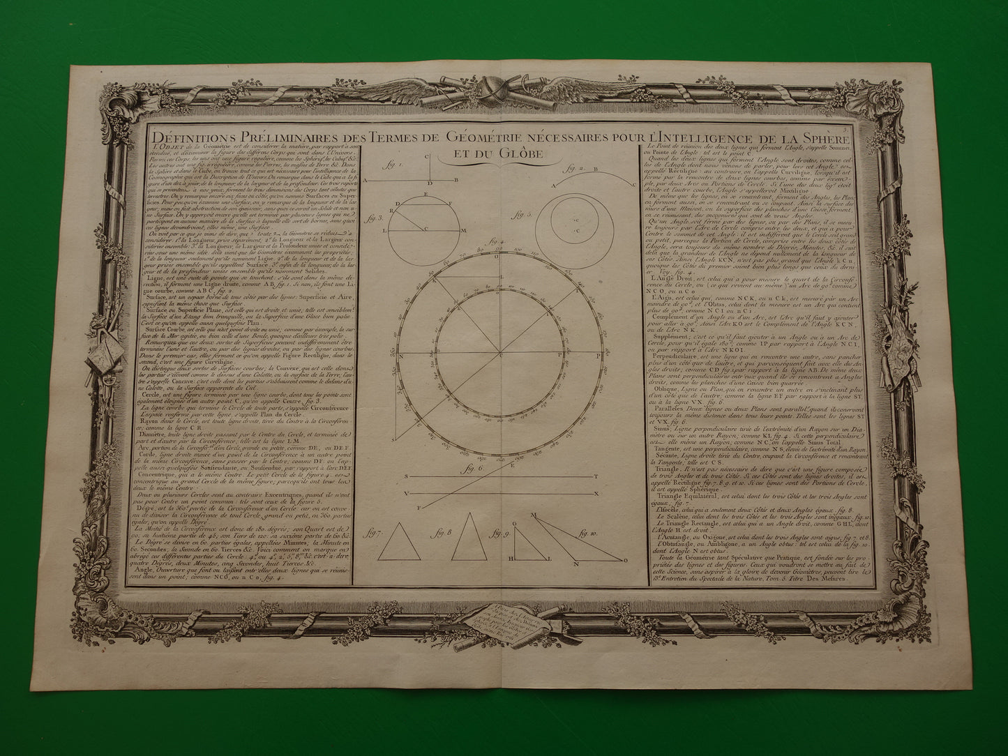 1761 GEOMETRIE oude prent Prachtige grote antieke illustratie meetkunde Originele 260+ jaar oude Franse print 39x56 cm