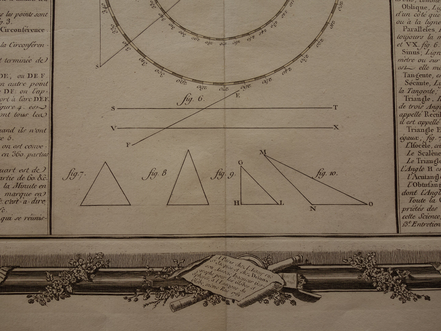 1761 GEOMETRIE oude prent Prachtige grote antieke illustratie meetkunde Originele 260+ jaar oude Franse print 39x56 cm