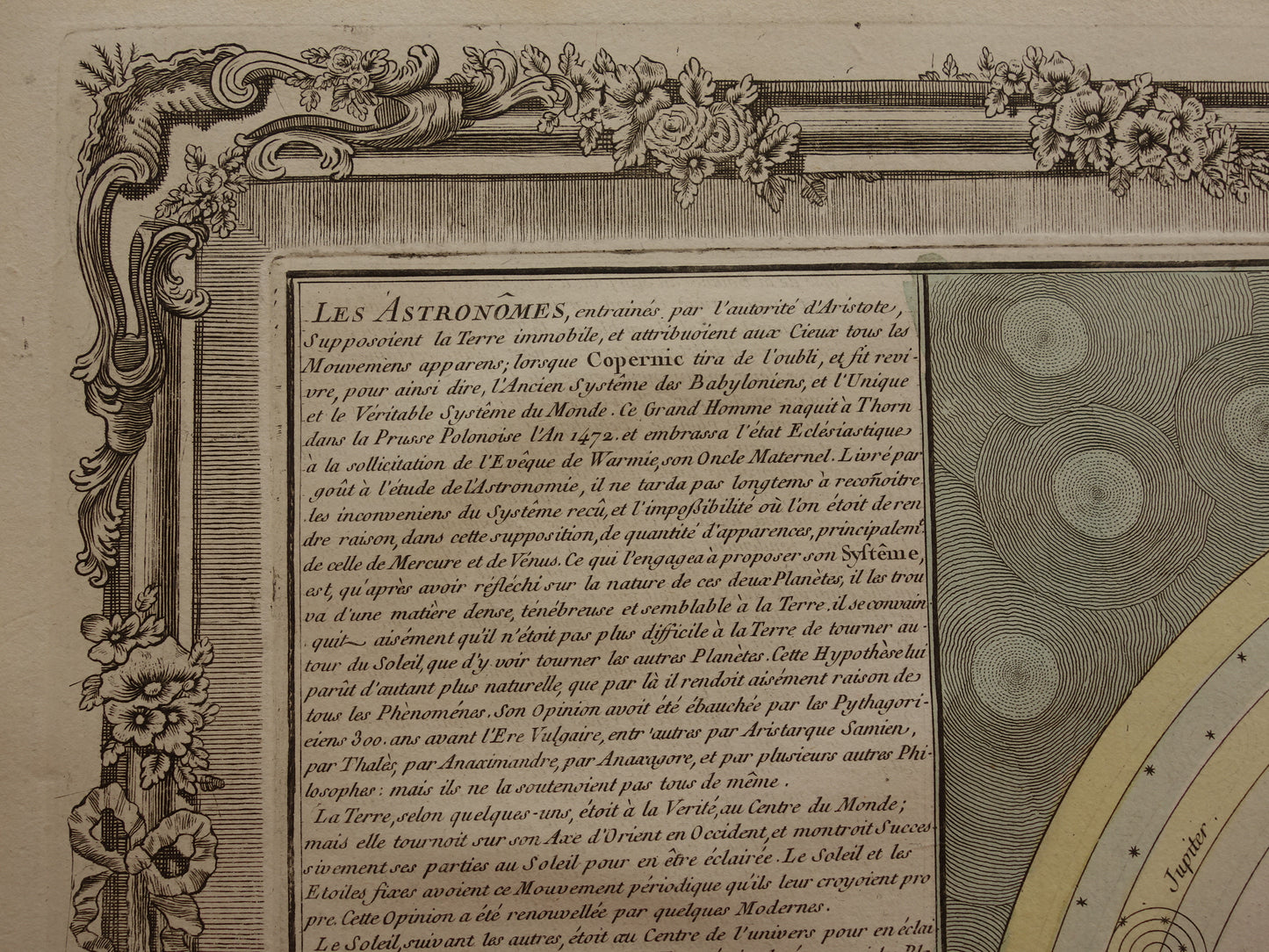 Oude astronomie prent Zonnestelsel volgens Copernicus 1761 originele antieke gravure vintage astronomische illustratie