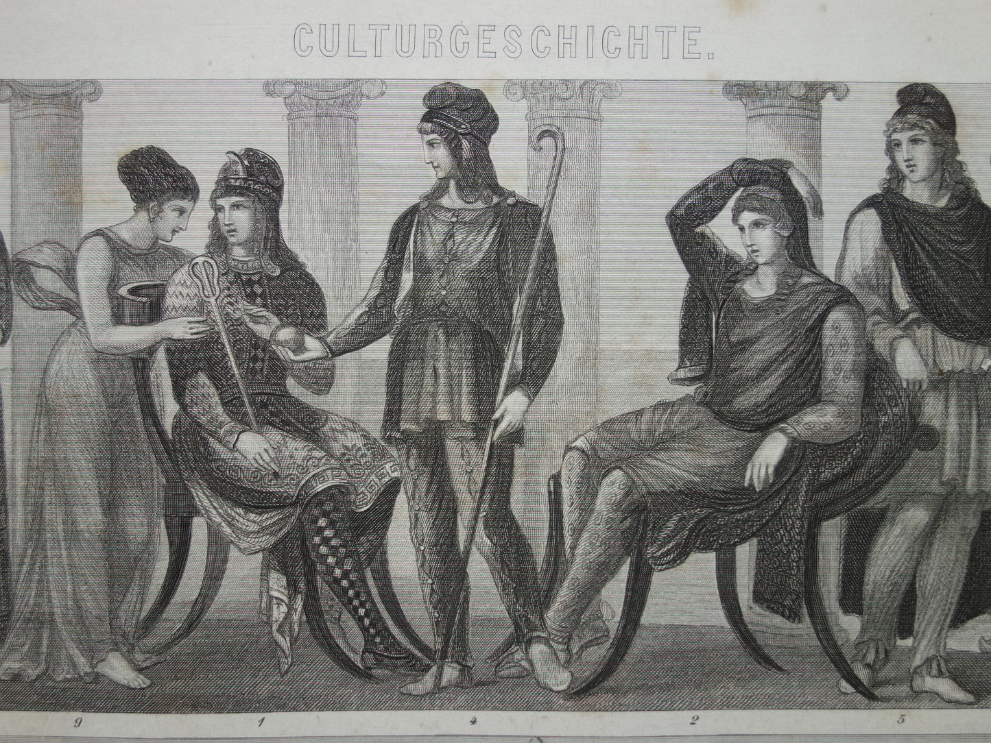 Oude Geschiedenis Prent uit 1870 Kleding Klederdracht Asia Minor in de Oudheid Originele antieke illustratie Turkije Vintage print