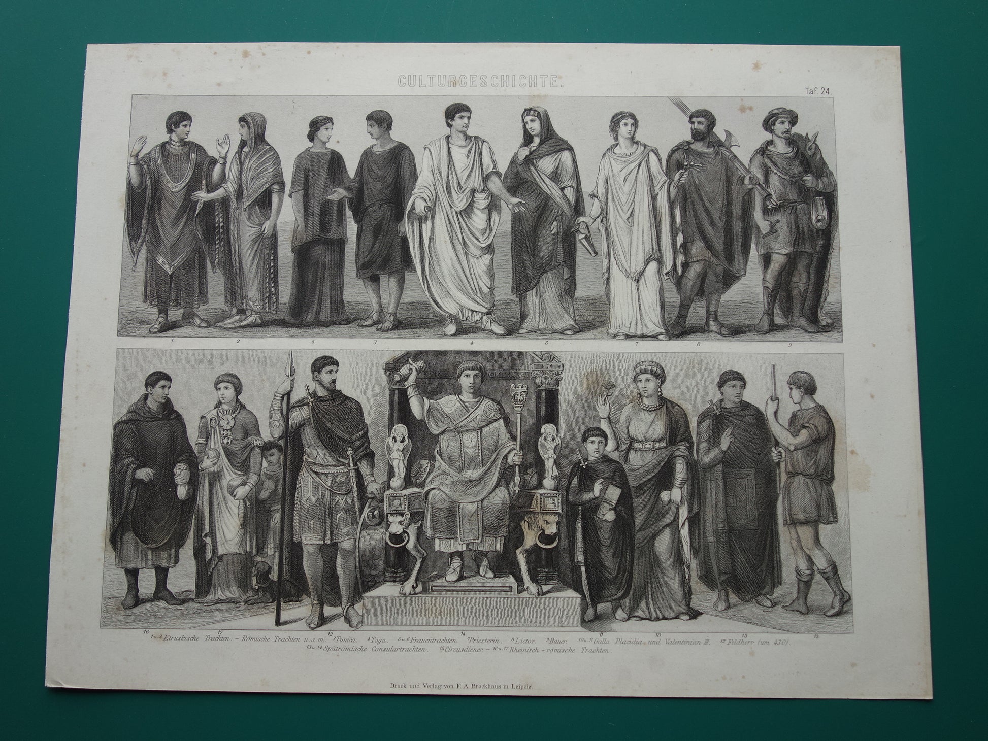 Kleding in het Romeinse Rijk Oude geschiedenis prent uit 1870 over kleren Romeinse tijd antieke illustratie Galla Placidia