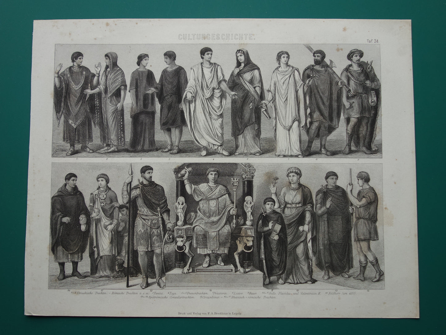 Kleding in het Romeinse Rijk Oude geschiedenis prent uit 1870 over kleren Romeinse tijd antieke illustratie Galla Placidia