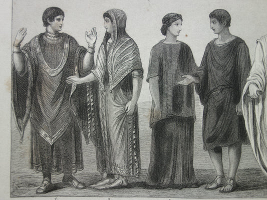 Kleding in het Romeinse Rijk Oude geschiedenis prent uit 1870 over kleren Romeinse tijd antieke illustratie Galla Placidia