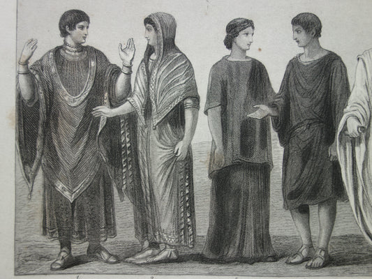 Clothing in the Roman Empire Ancient history print from 1870 about clothes Roman period antique illustration Galla Placidia