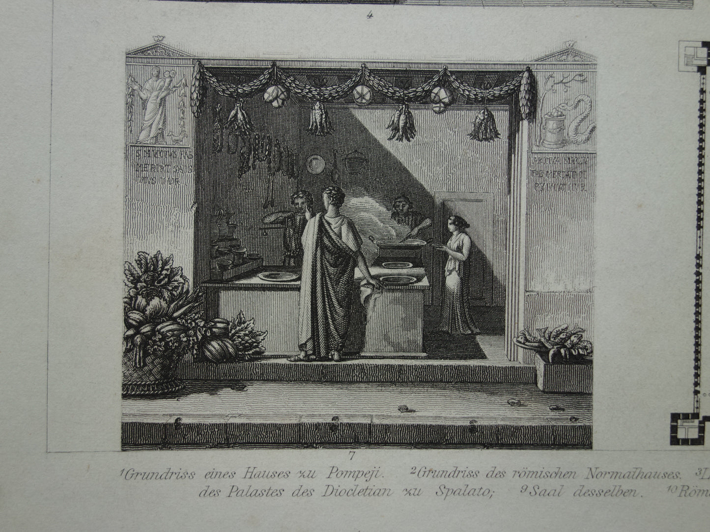 Architectuur in het Romeinse Rijk Oude geschiedenis prent uit 1870 over Huizen Patio Romeinse tijd antieke illustratie