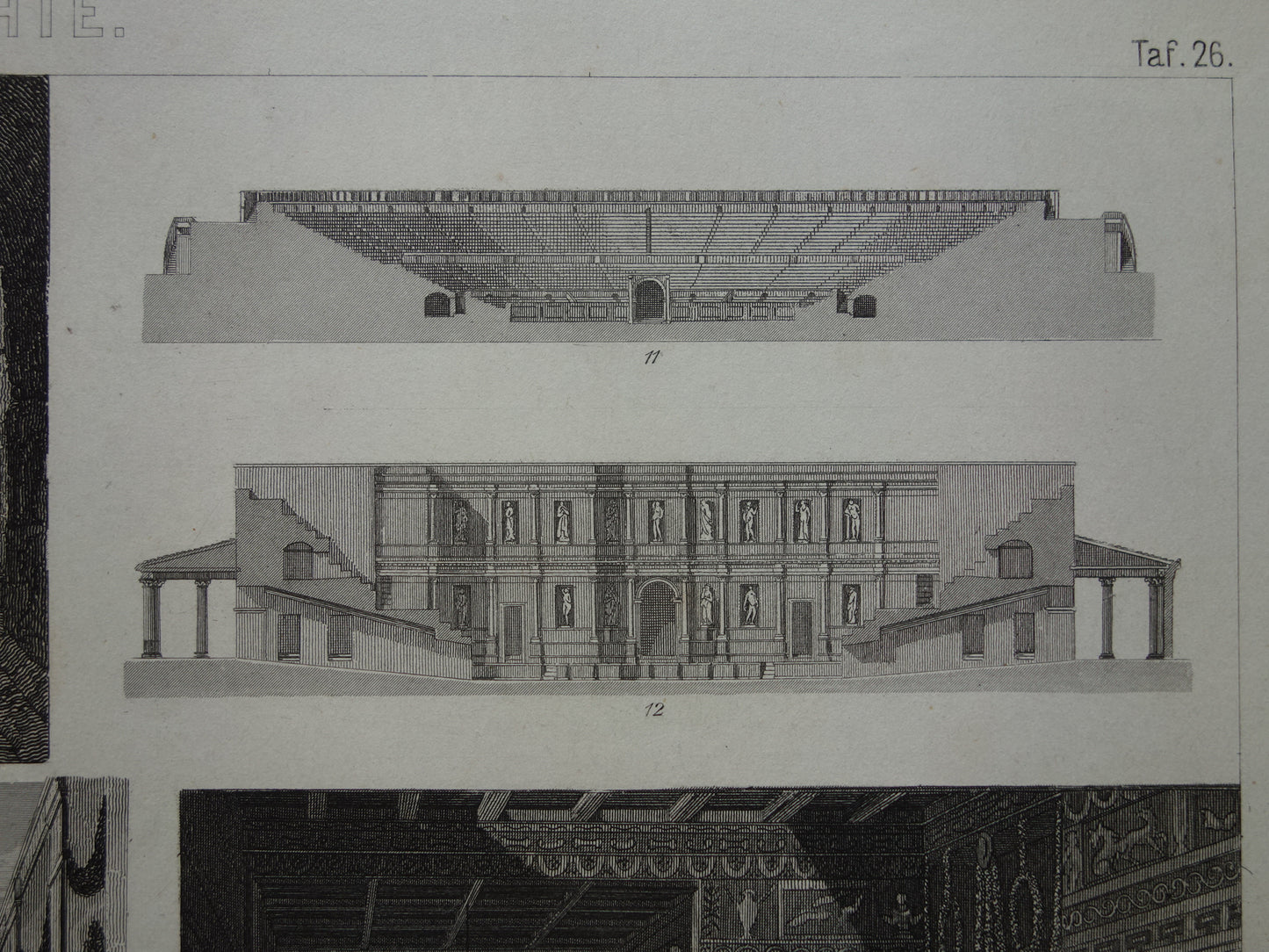 Architectuur in het Romeinse Rijk Oude geschiedenis prent uit 1870 over Huizen Patio Romeinse tijd antieke illustratie