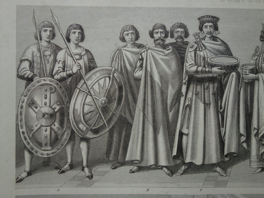 Oude geschiedenis prent Keizer Justinianus Keizerin Theodora I antieke illustratie vintage prints