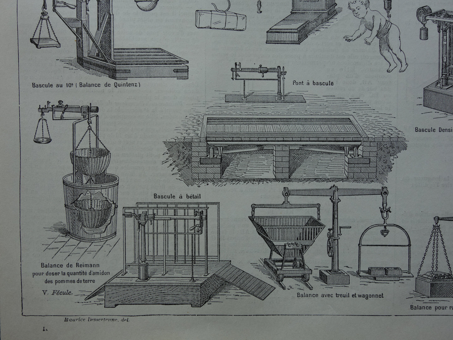 Oude prent van weegschalen originele antieke illustratie weegschaal balans waag technologie vintage afbeelding prints