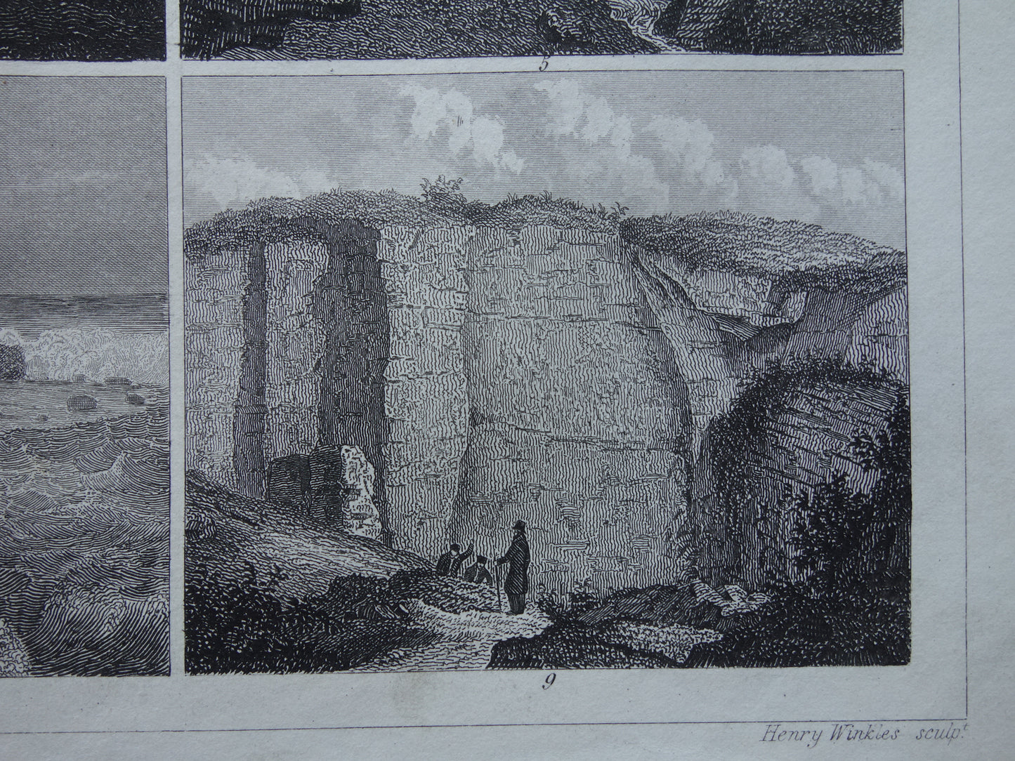 Antieke Geologie prent Rotsen Kīlauea vulkaan Hawaï Originele 170+ jaar oude geologische illustratie rotsformaties vintage prints