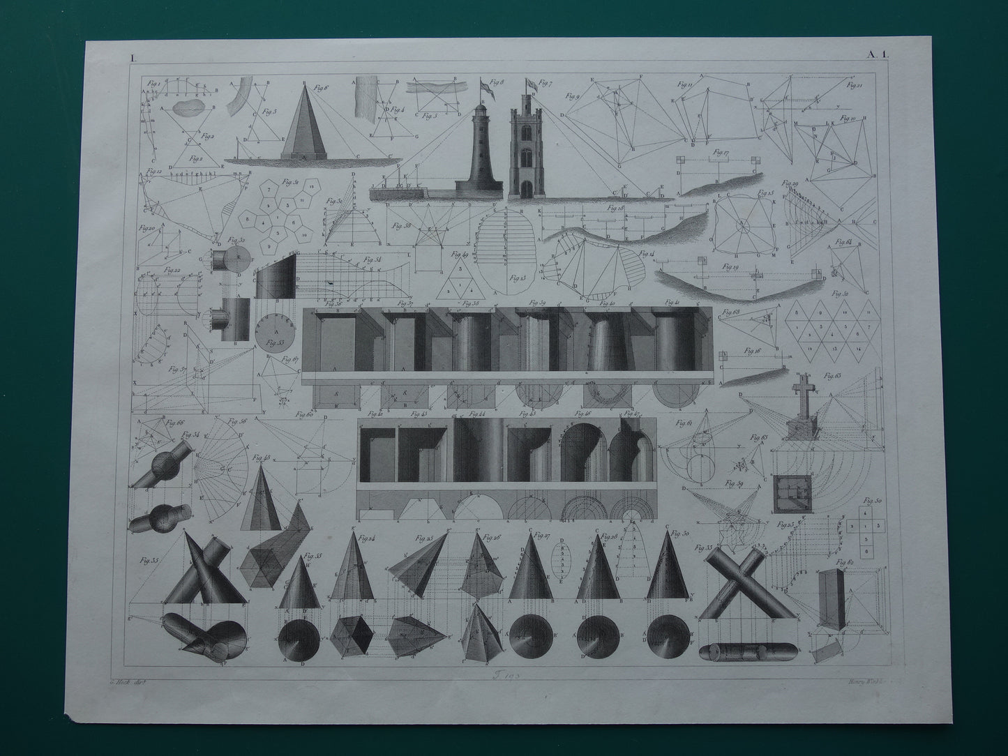 170+ year old print about trigonometry projection and perspective Original science illustration geometry vintage trigonometry prints