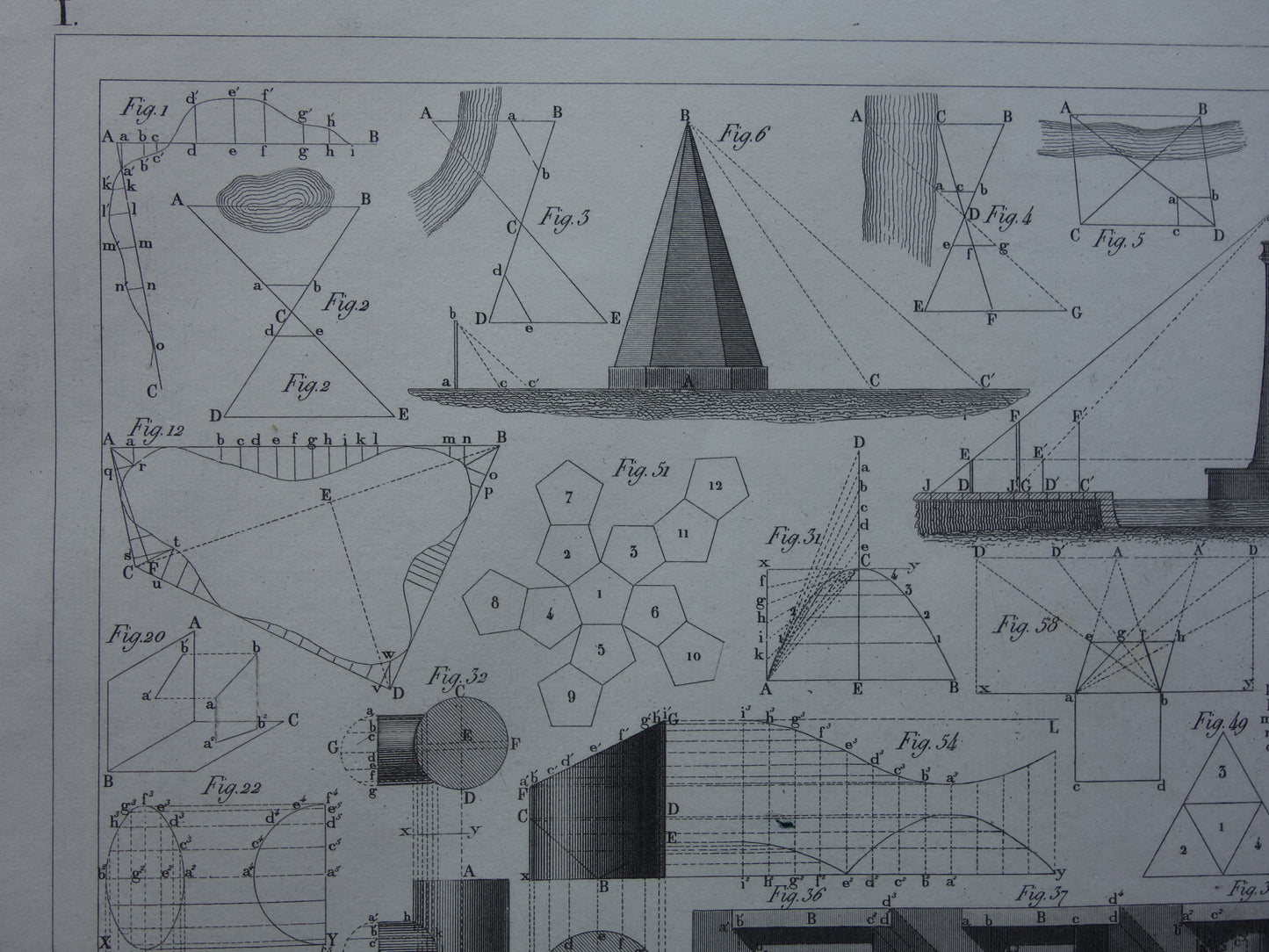 170+ year old print about trigonometry projection and perspective Original science illustration geometry vintage trigonometry prints