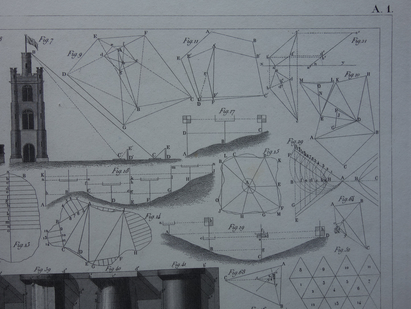 170+ year old print about trigonometry projection and perspective Original science illustration geometry vintage trigonometry prints