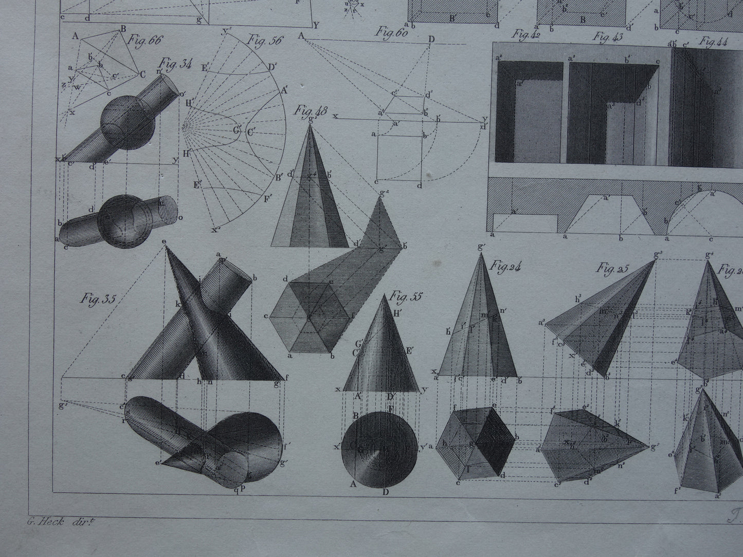 170+ year old print about trigonometry projection and perspective Original science illustration geometry vintage trigonometry prints