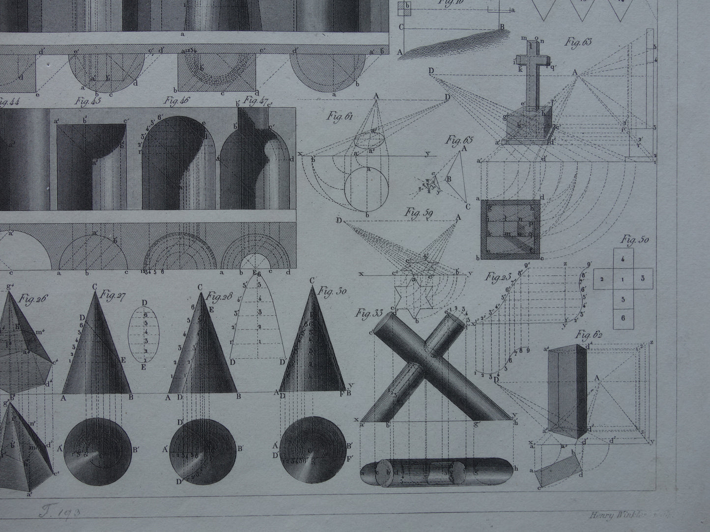 170+ year old print about trigonometry projection and perspective Original science illustration geometry vintage trigonometry prints