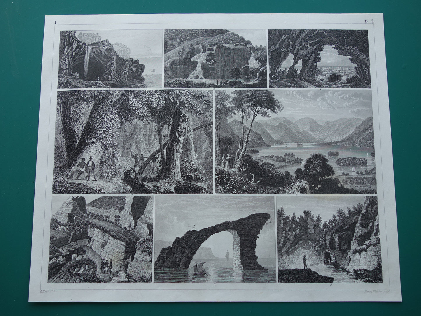 Oude Geologie prent Rotsen Grotten Originele 170+ jaar oude geologische illustratie Naxos Grot Zeus vintage prints