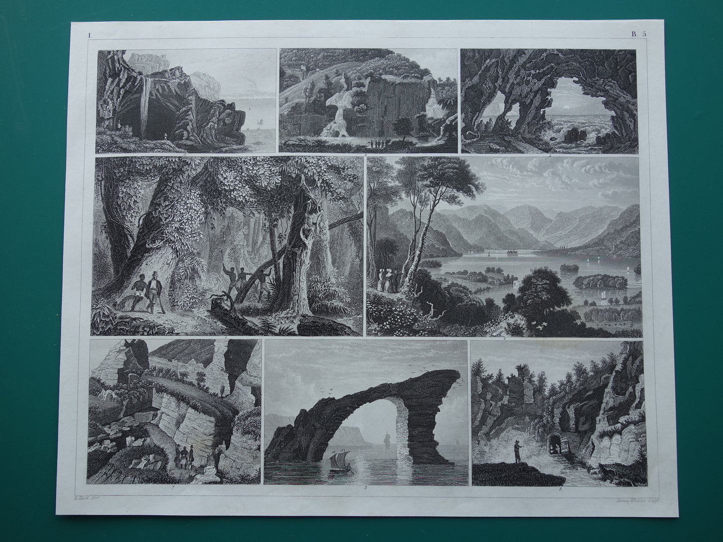 Oude Geologie prent Rotsen Grotten Originele 170+ jaar oude geologische illustratie Naxos Grot Zeus vintage prints