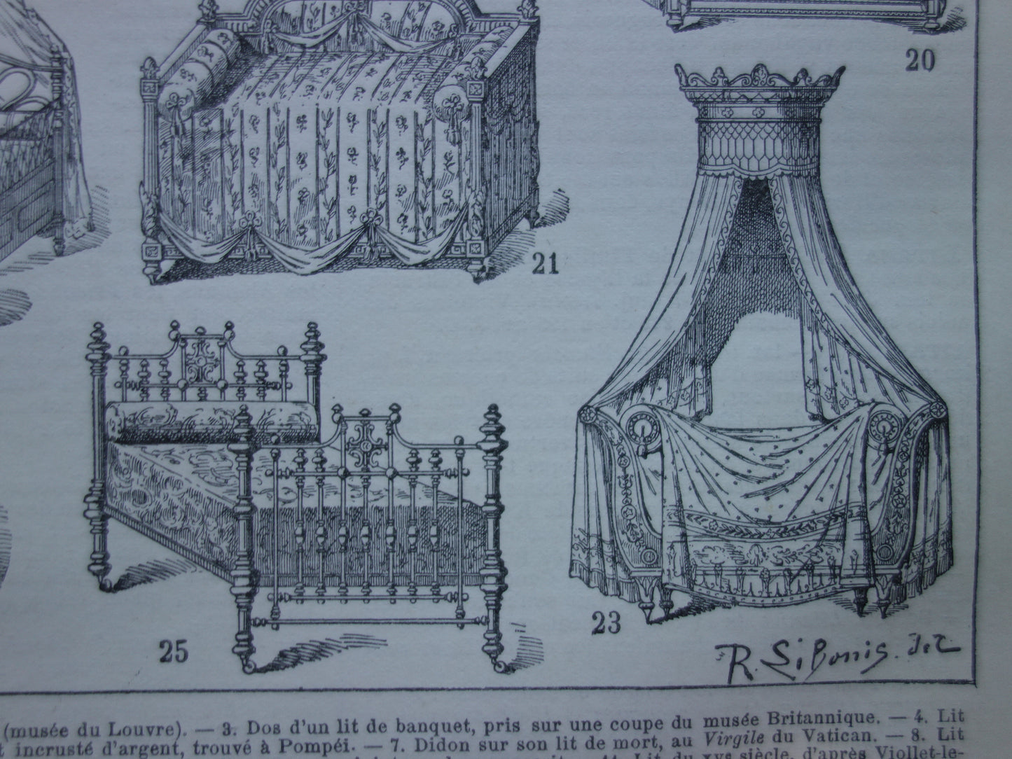 BEDDEN Vintage print geschiedenis van het bed originele antieke illustratie slapen ontwerp design bed afbeelding oude prent