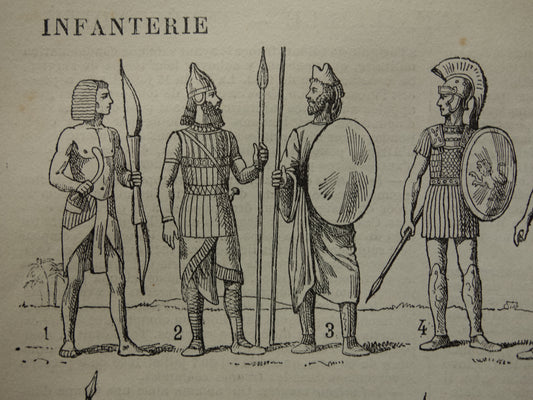 INFANTERIE oude prent originele antieke Franse print geschiedenis militair uniform infanterist vintage militaria illustratie prints
