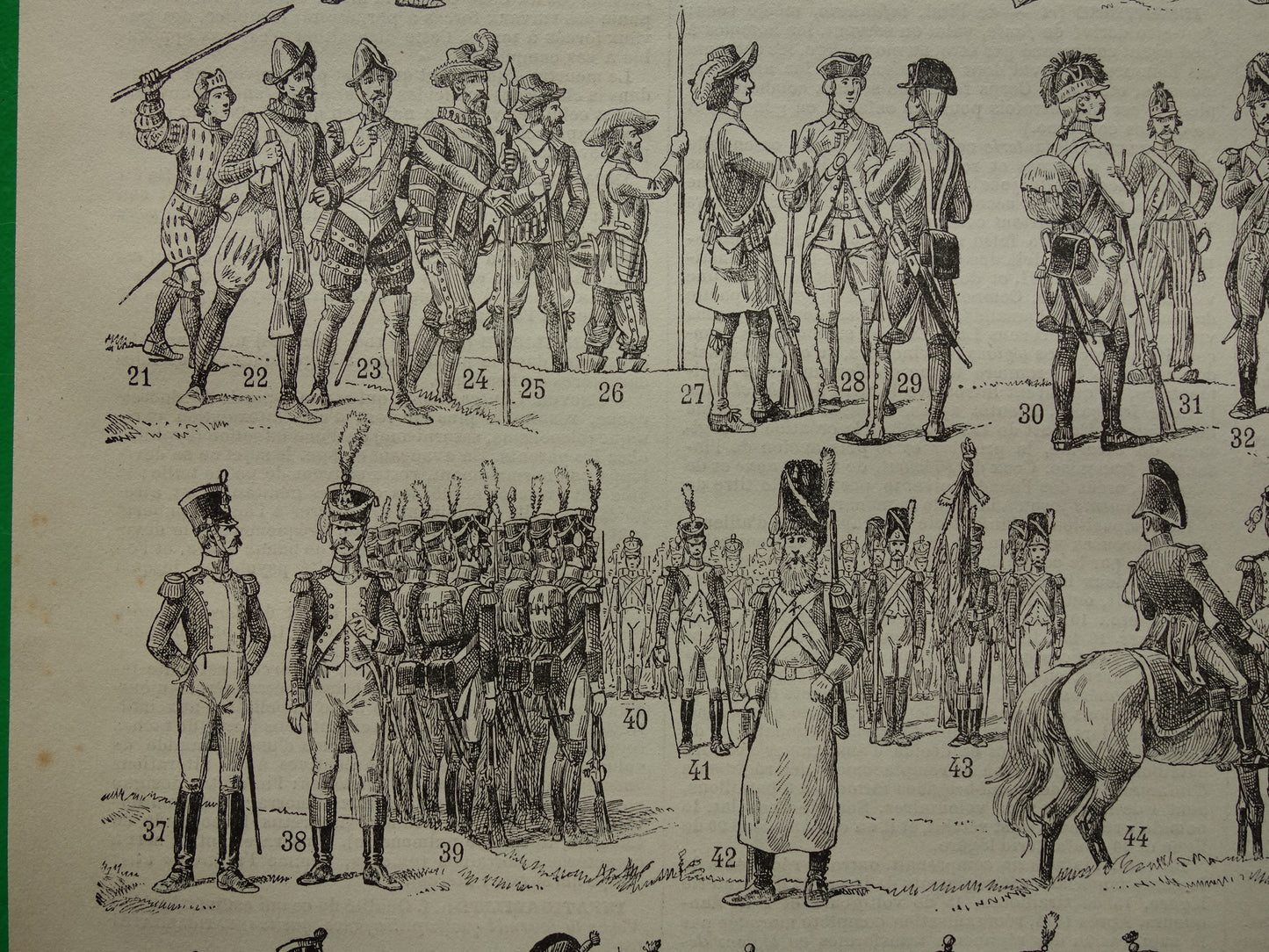 INFANTERIE oude prent originele antieke Franse print geschiedenis militair uniform infanterist vintage militaria illustratie prints