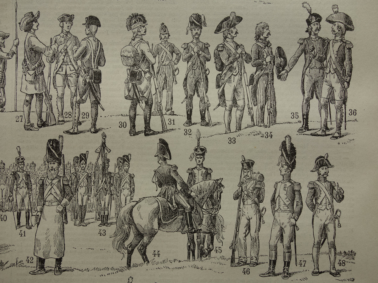 INFANTERIE oude prent originele antieke Franse print geschiedenis militair uniform infanterist vintage militaria illustratie prints