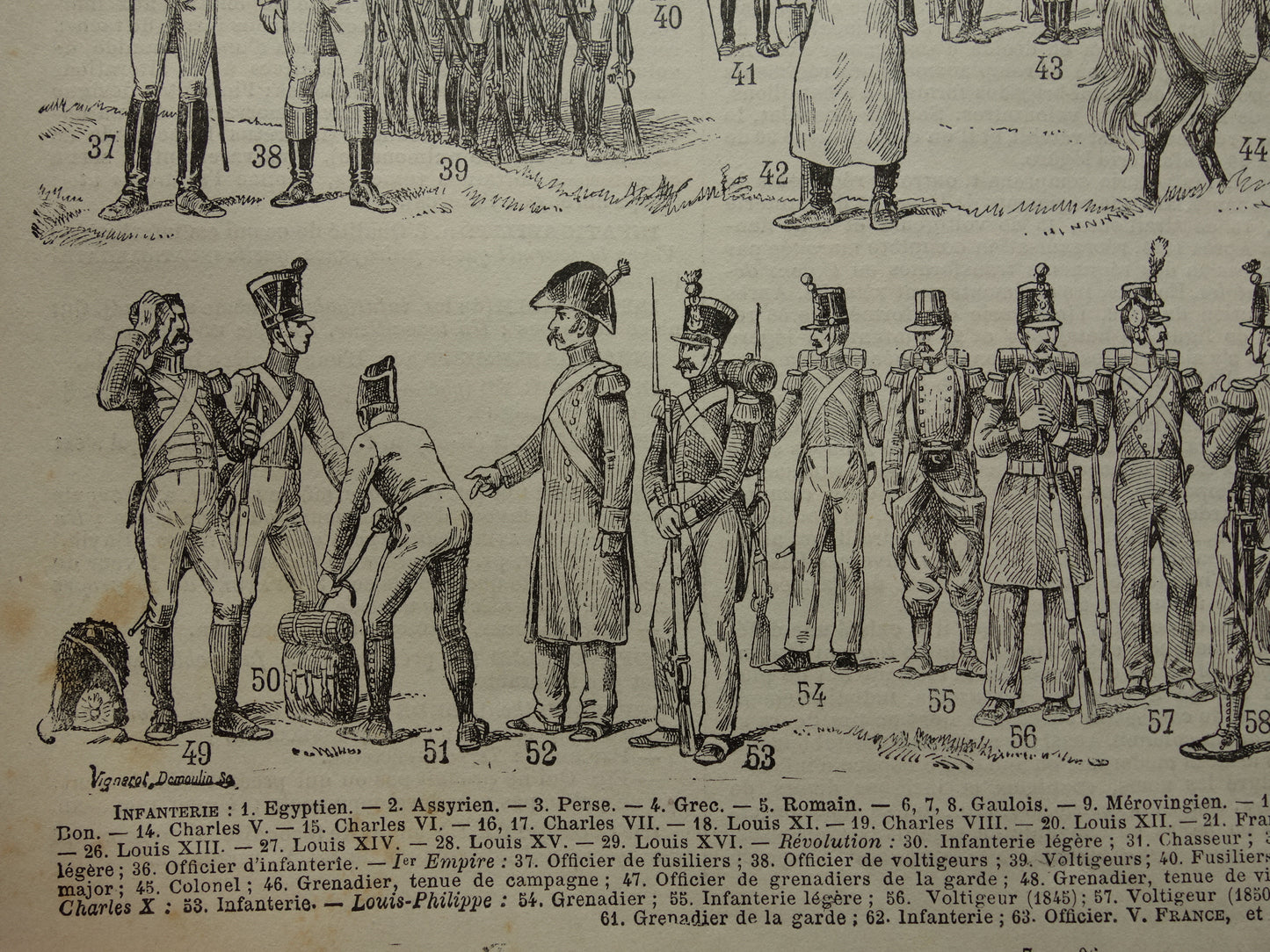 INFANTERIE oude prent originele antieke Franse print geschiedenis militair uniform infanterist vintage militaria illustratie prints