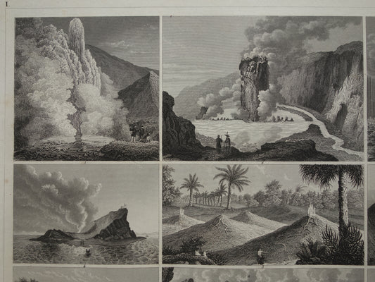 Vulkanen en Watervallen Oude geologische prenten