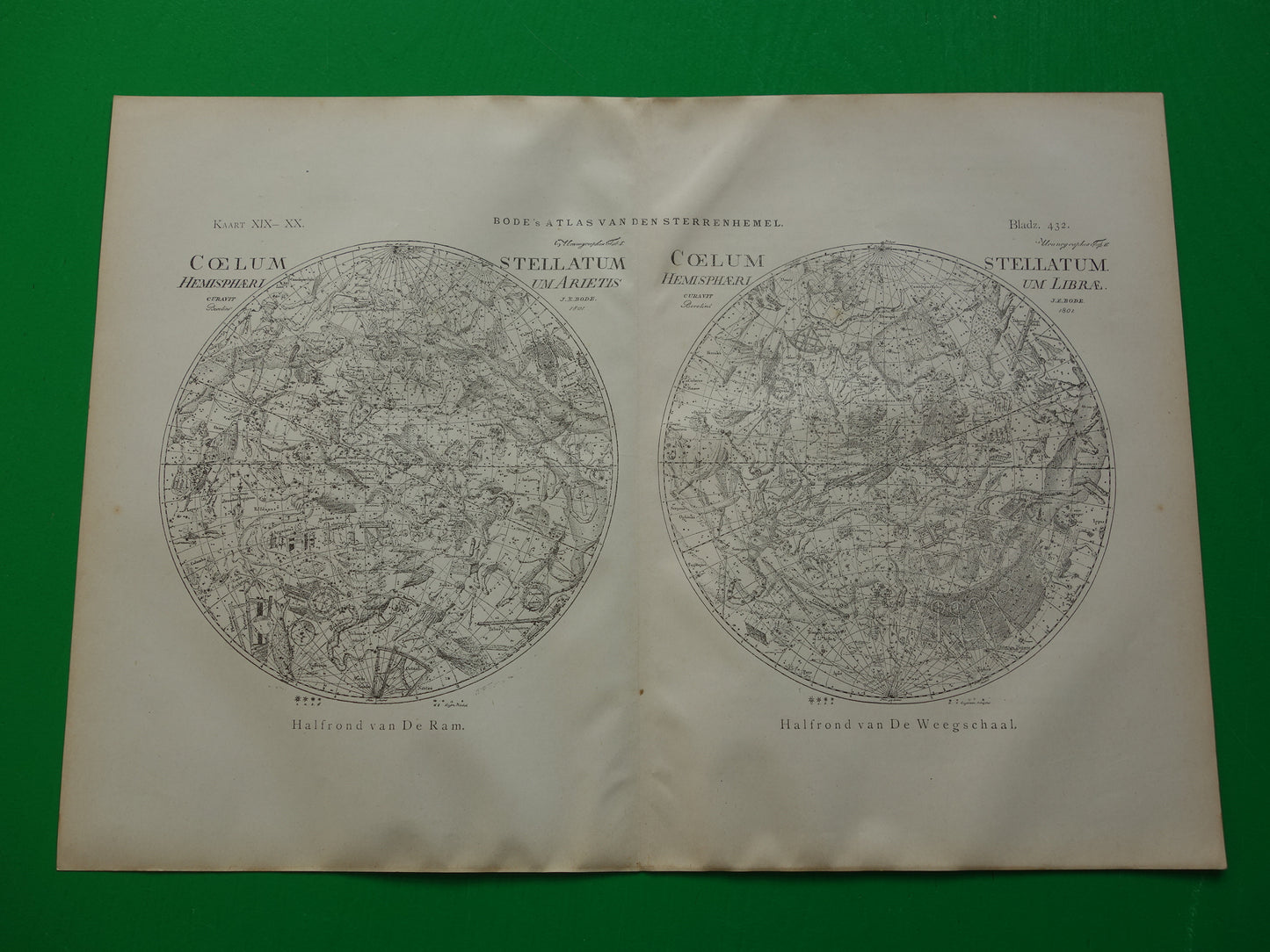 Antieke astronomie prent van de noordelijke en zuidelijke sterrenhemel 1905 originele vintage print sterrenbeelden oude astrologie print