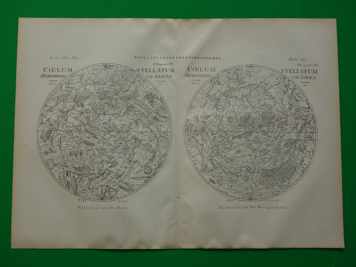 Antieke astronomie prent van de noordelijke en zuidelijke sterrenhemel 1905 originele vintage print sterrenbeelden oude astrologie print