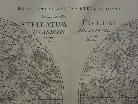 Antieke astronomie prent van de noordelijke en zuidelijke sterrenhemel 1905 originele vintage print sterrenbeelden oude astrologie print