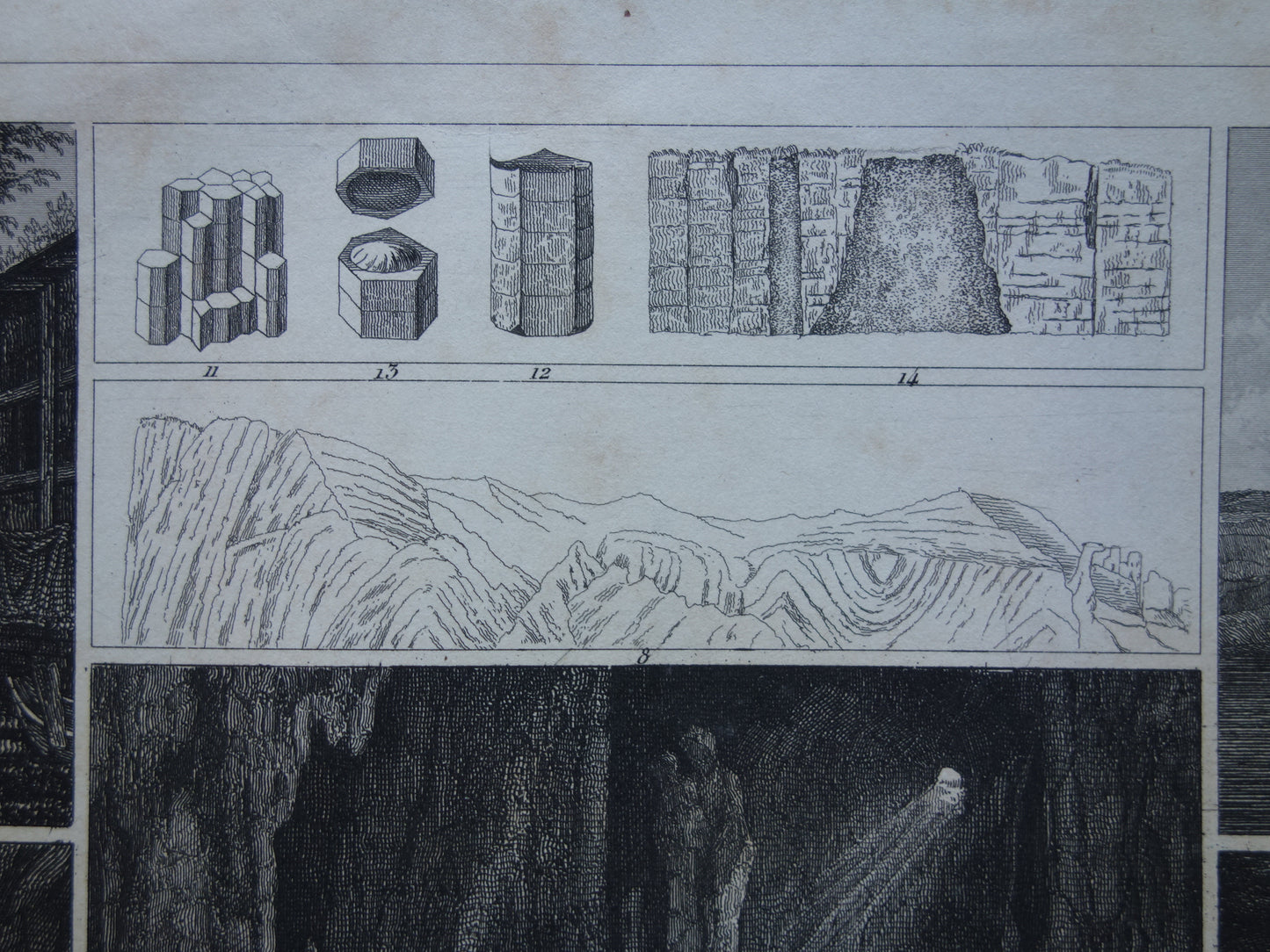 HÖHLEN Alter Geologiedruck mit berühmten Höhlen Original antiker Geologiedruck Wasserfälle Höhlenweinlesedruck