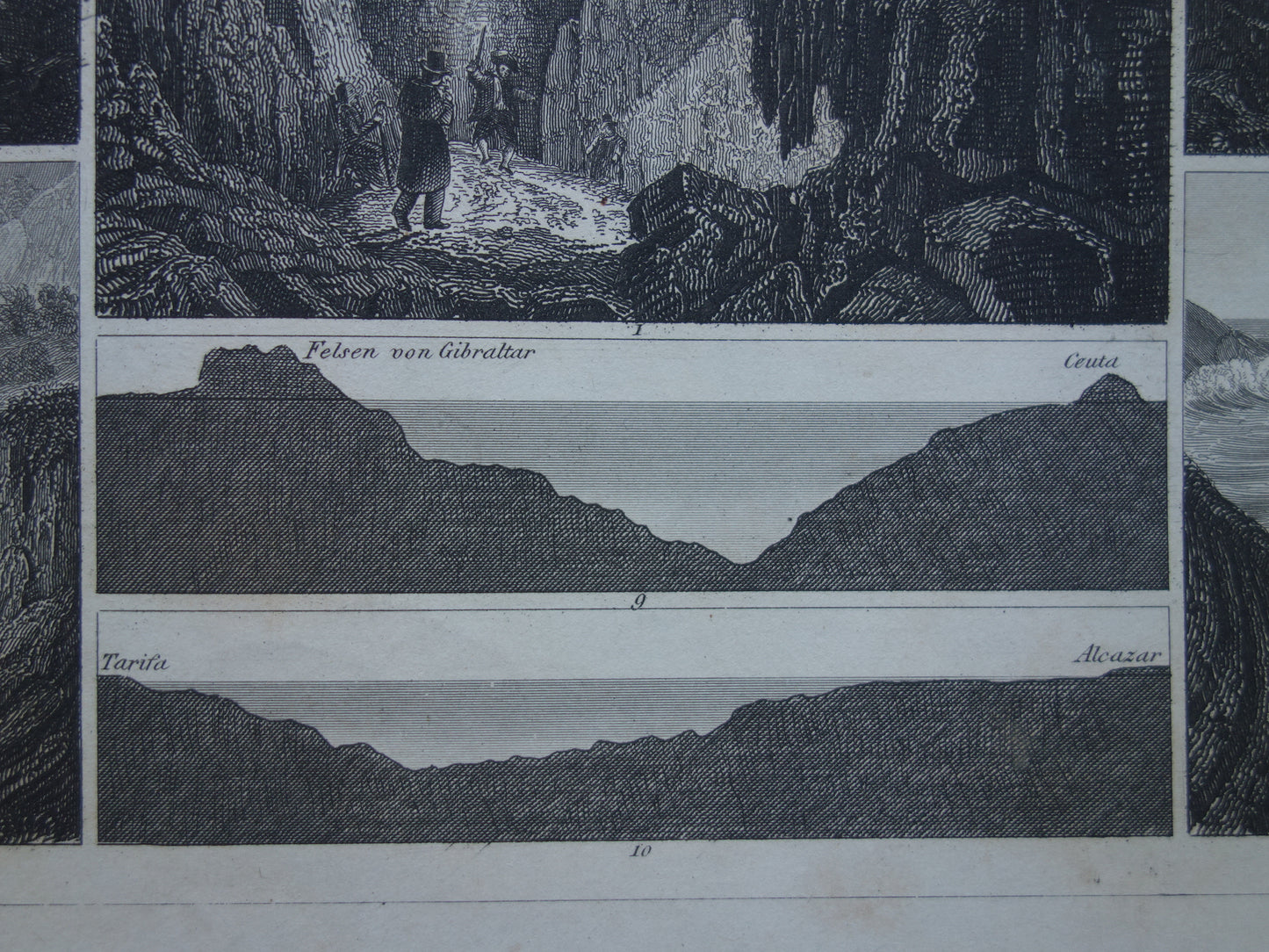 HÖHLEN Alter Geologiedruck mit berühmten Höhlen Original antiker Geologiedruck Wasserfälle Höhlenweinlesedruck