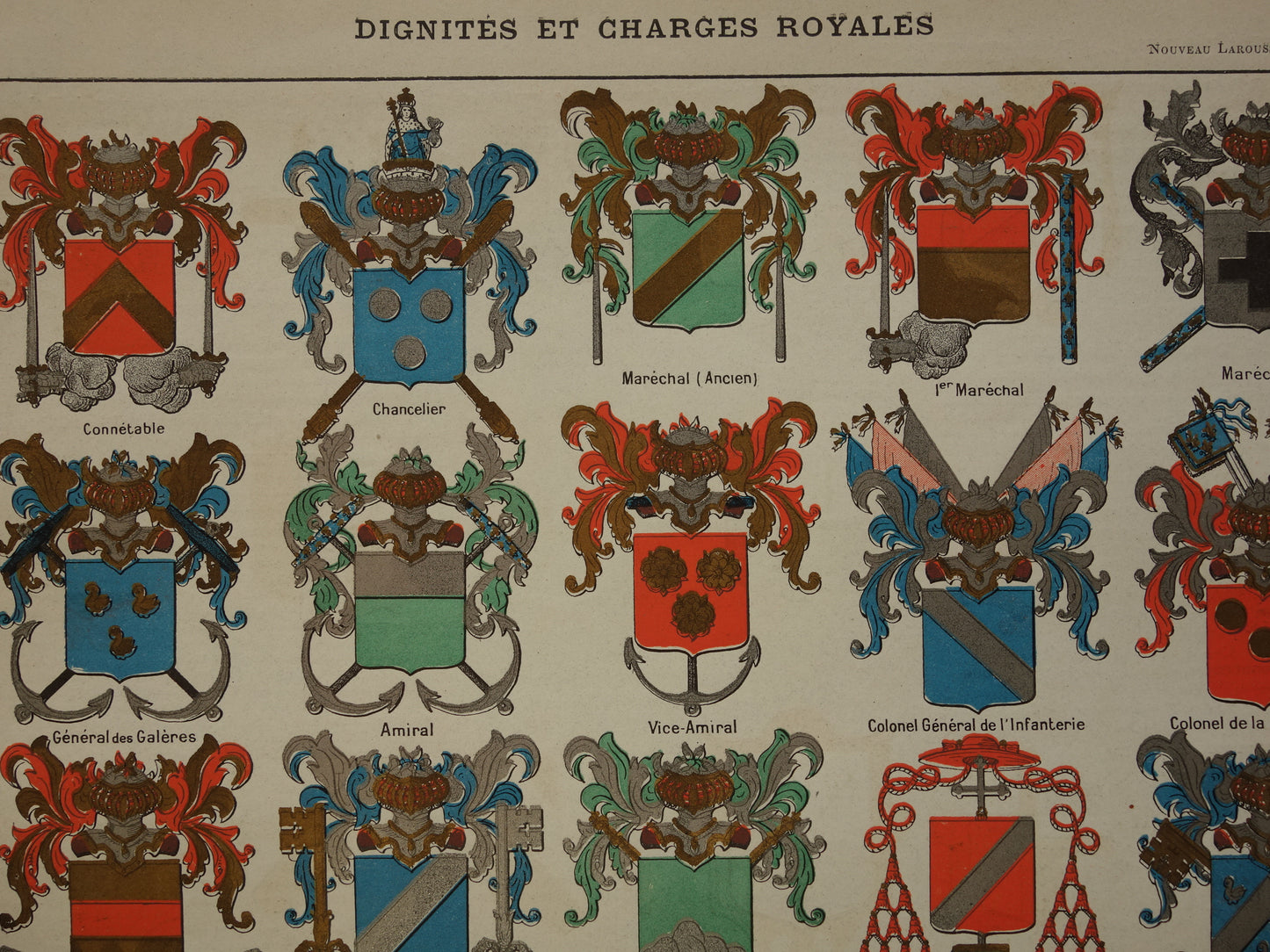 HERALDIEK set van 4 oude prenten over Wapens Medailles Emblemen Originele antieke Franse prent prints Wapenschild Koninklijke Onderscheidingen Heraldisch Wapen