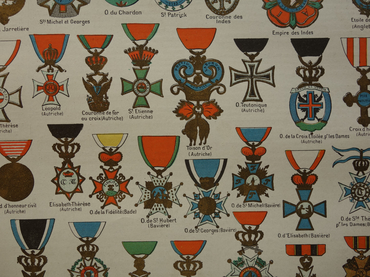 HERALDIEK set van 4 oude prenten over Wapens Medailles Emblemen Originele antieke Franse prent prints Wapenschild Koninklijke Onderscheidingen Heraldisch Wapen