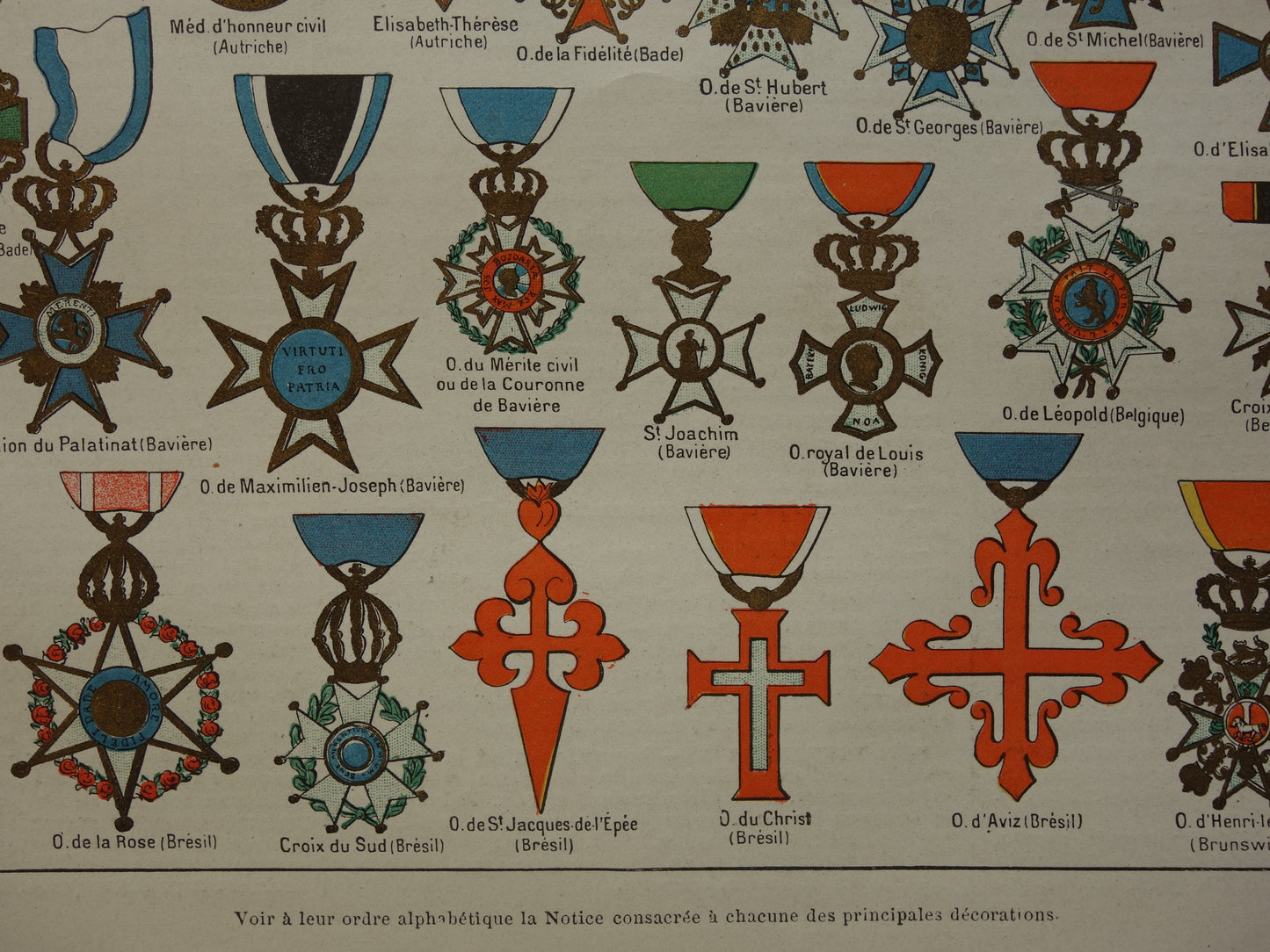 HERALDIEK set van 4 oude prenten over Wapens Medailles Emblemen Originele antieke Franse prent prints Wapenschild Koninklijke Onderscheidingen Heraldisch Wapen