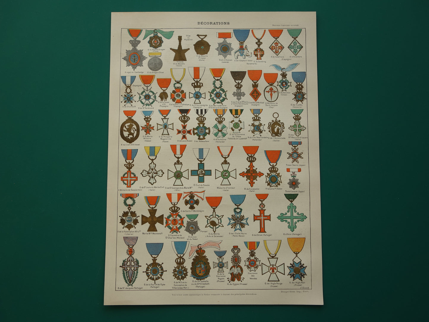 HERALDIEK set van 4 oude prenten over Wapens Medailles Emblemen Originele antieke Franse prent prints Wapenschild Koninklijke Onderscheidingen Heraldisch Wapen