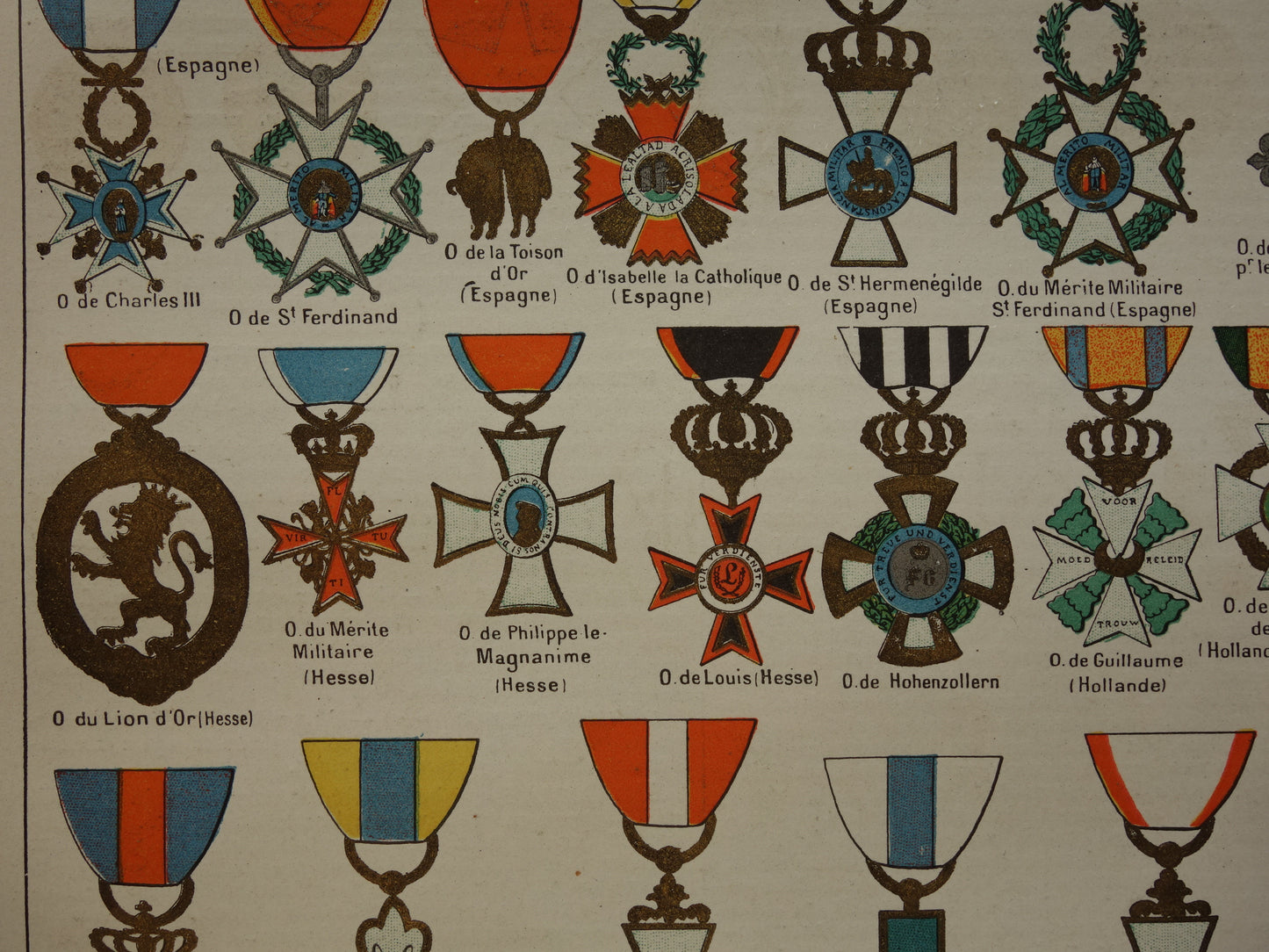 HERALDIEK set van 4 oude prenten over Wapens Medailles Emblemen Originele antieke Franse prent prints Wapenschild Koninklijke Onderscheidingen Heraldisch Wapen