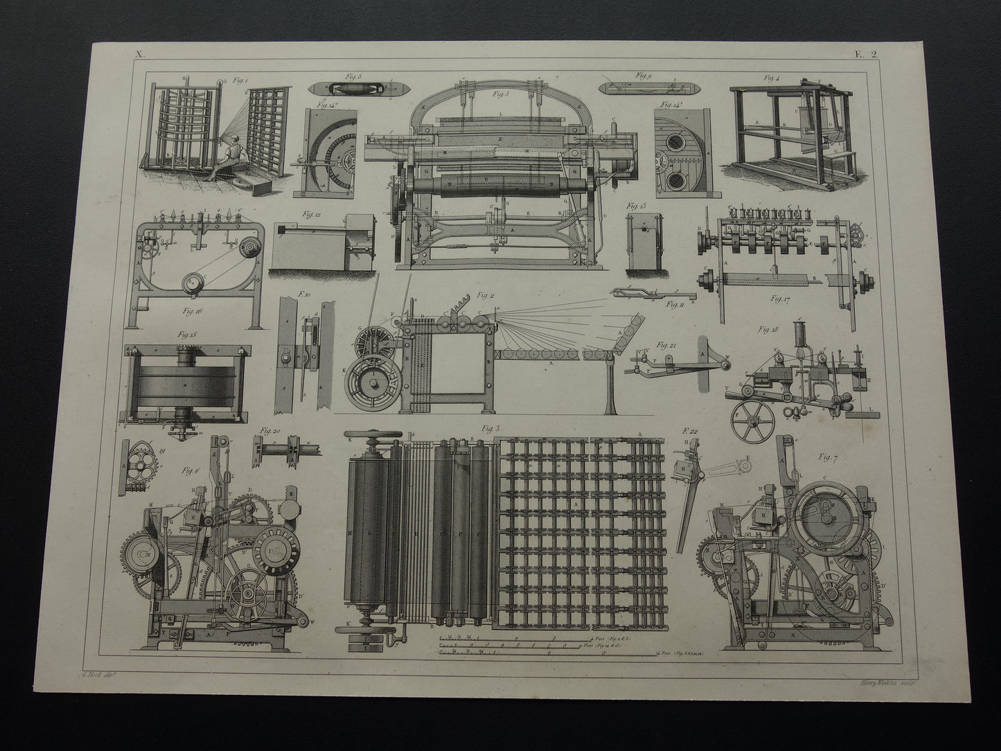 Antieke technologie prent katoen weverij weefgetouw uit 1851 originele 170+ jaar oude illustratie van katoen weven productie