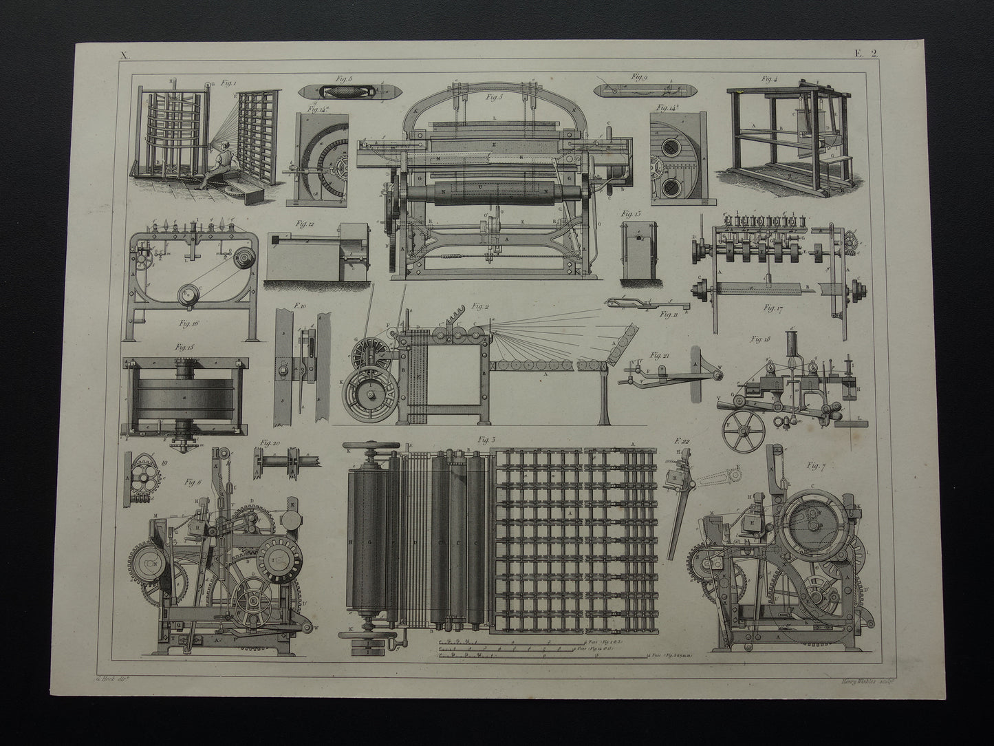 Antieke technologie prent katoen weverij weefgetouw uit 1851 originele 170+ jaar oude illustratie van katoen weven productie