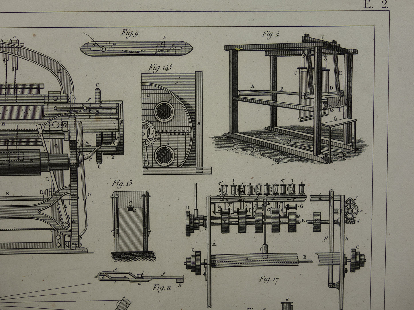 Antieke technologie prent katoen weverij weefgetouw uit 1851 originele 170+ jaar oude illustratie van katoen weven productie