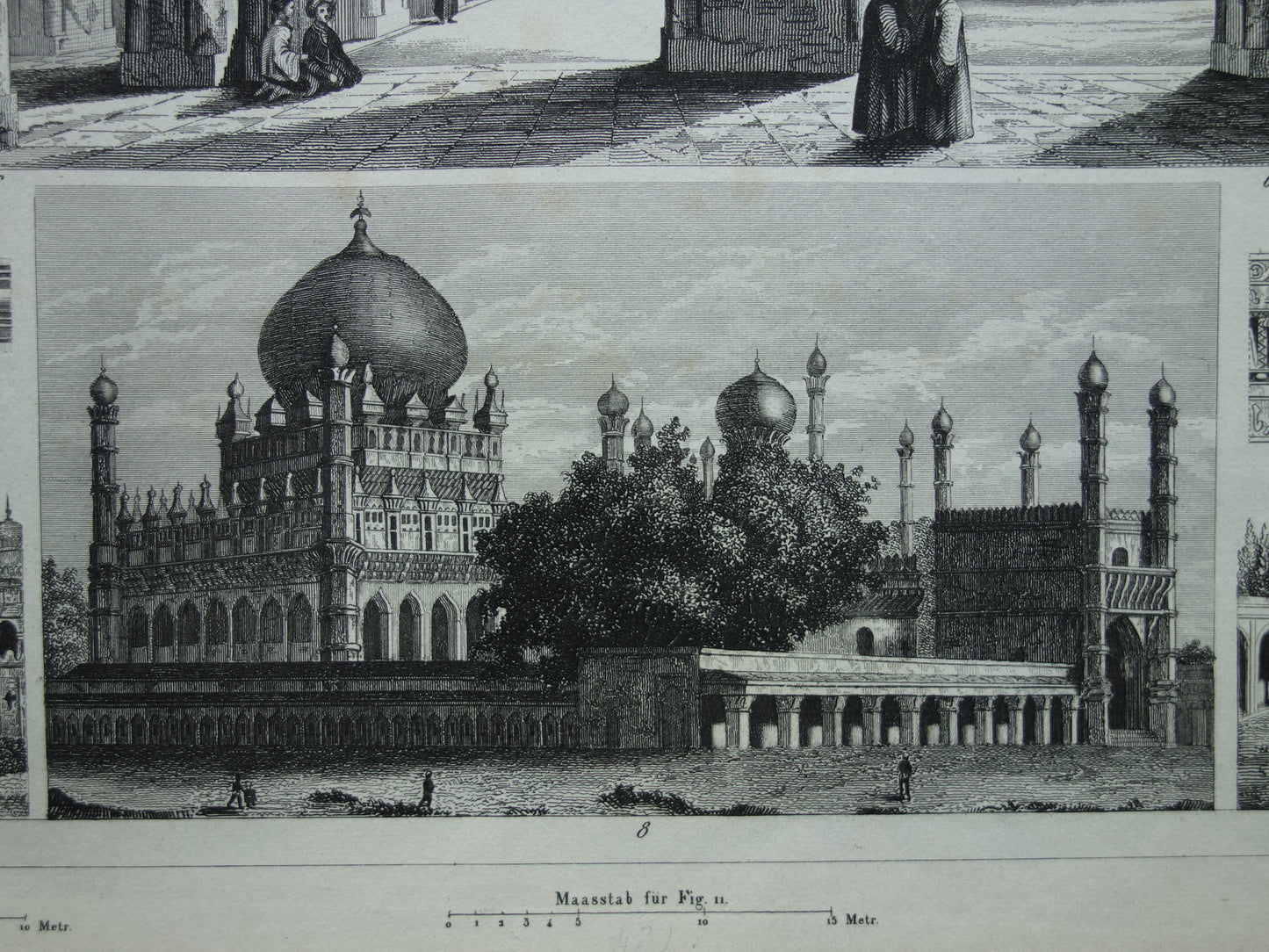 Ancient Architecture Print with Ibn Tulun Mosque Cairo Ibrahim Rauza Bijapur India Qutb Minar antique illustration Vintage Print