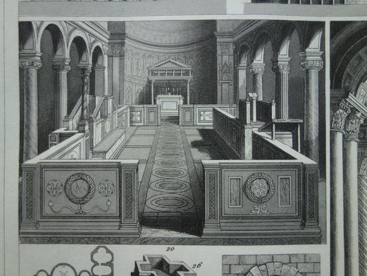 De basiliek van San Clemente oude prent interieur